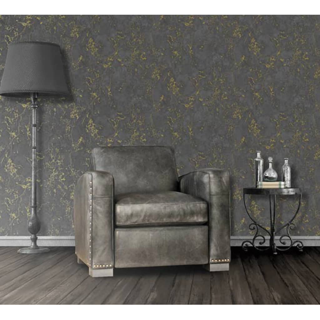 DUTCH WALLCOVERINGS Carta da Parati Motivo Marmo Nero e Oro - homemem39