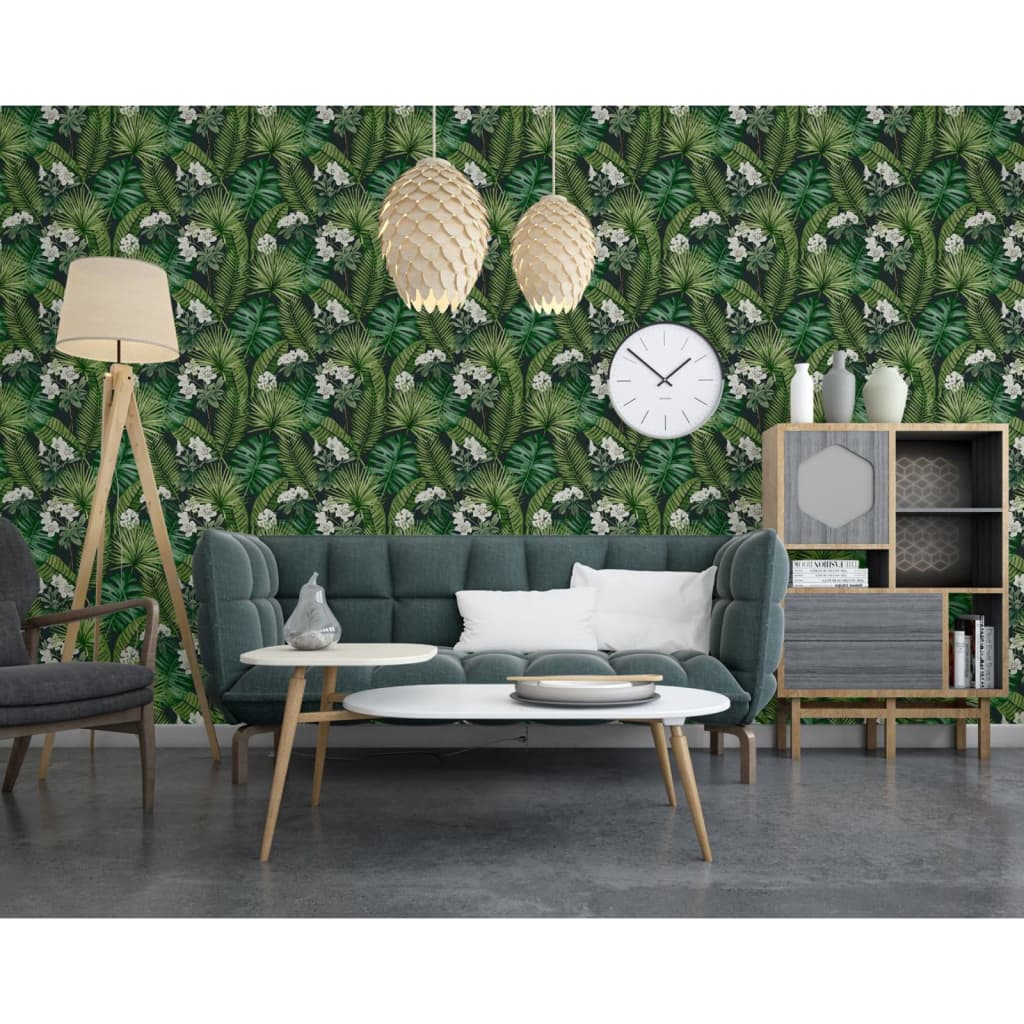 DUTCH WALLCOVERINGS Carta da Parati "Eden" Nero e Verde Scuro - homemem39