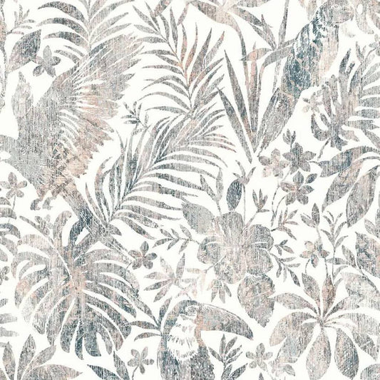 DUTCH WALLCOVERINGS Carta da Parati Motivo Foglie e Tucano Beige - homemem39