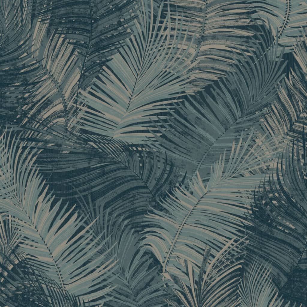 DUTCH WALLCOVERINGS Carta da Parati Palm Blu Petrolio - homemem39