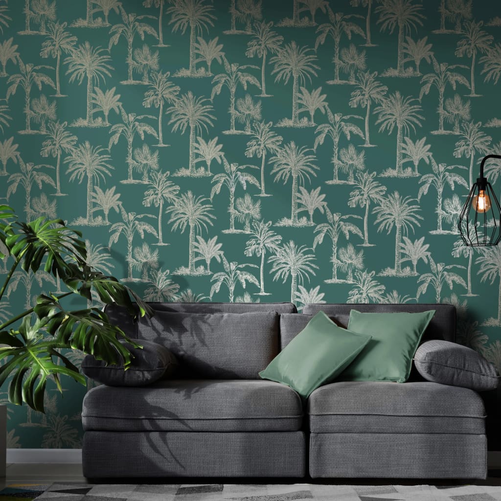 DUTCH WALLCOVERINGS Carta da Parati Alberi Tropicali Verde Tè Argento - homemem39