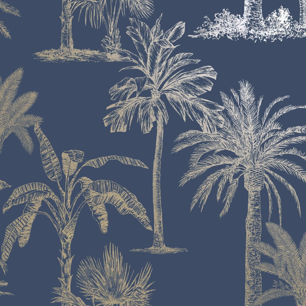 DUTCH WALLCOVERINGS Carta da Parati Alberi Tropicali Blu e Argento - homemem39