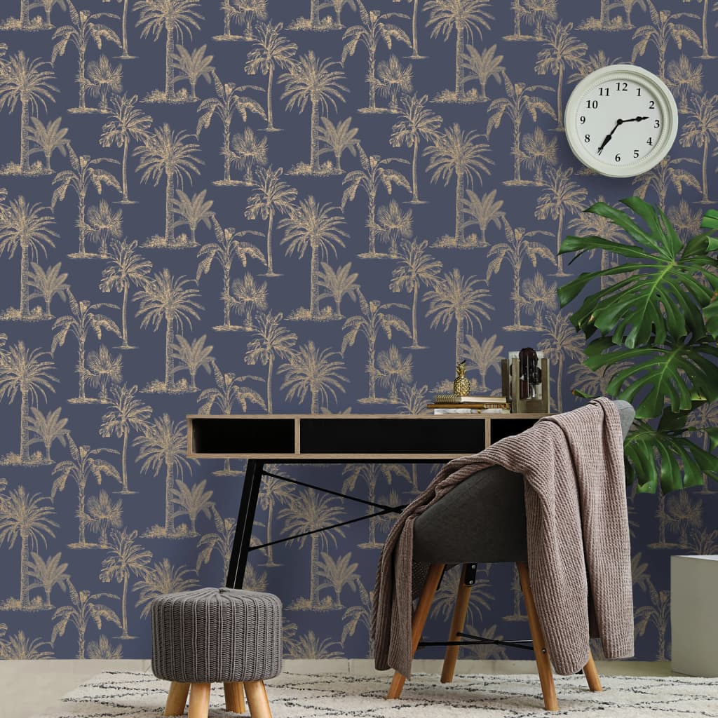 DUTCH WALLCOVERINGS Carta da Parati Alberi Tropicali Blu e Argento - homemem39