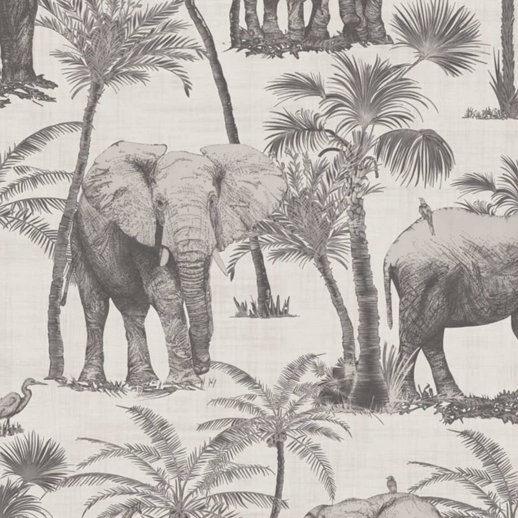 DUTCH WALLCOVERINGS Carta da Parati Elefanti Bosco Antracite - homemem39