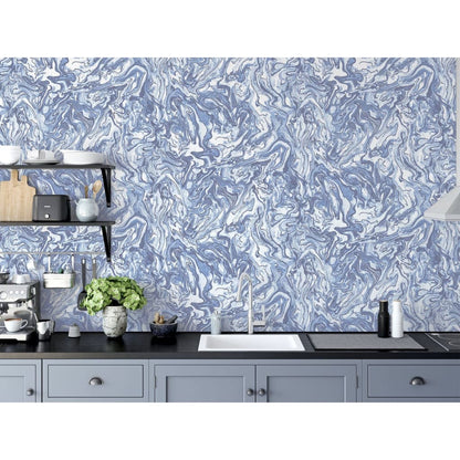 DUTCH WALLCOVERINGS Carta da Parati Liquid Marble Blu - homemem39