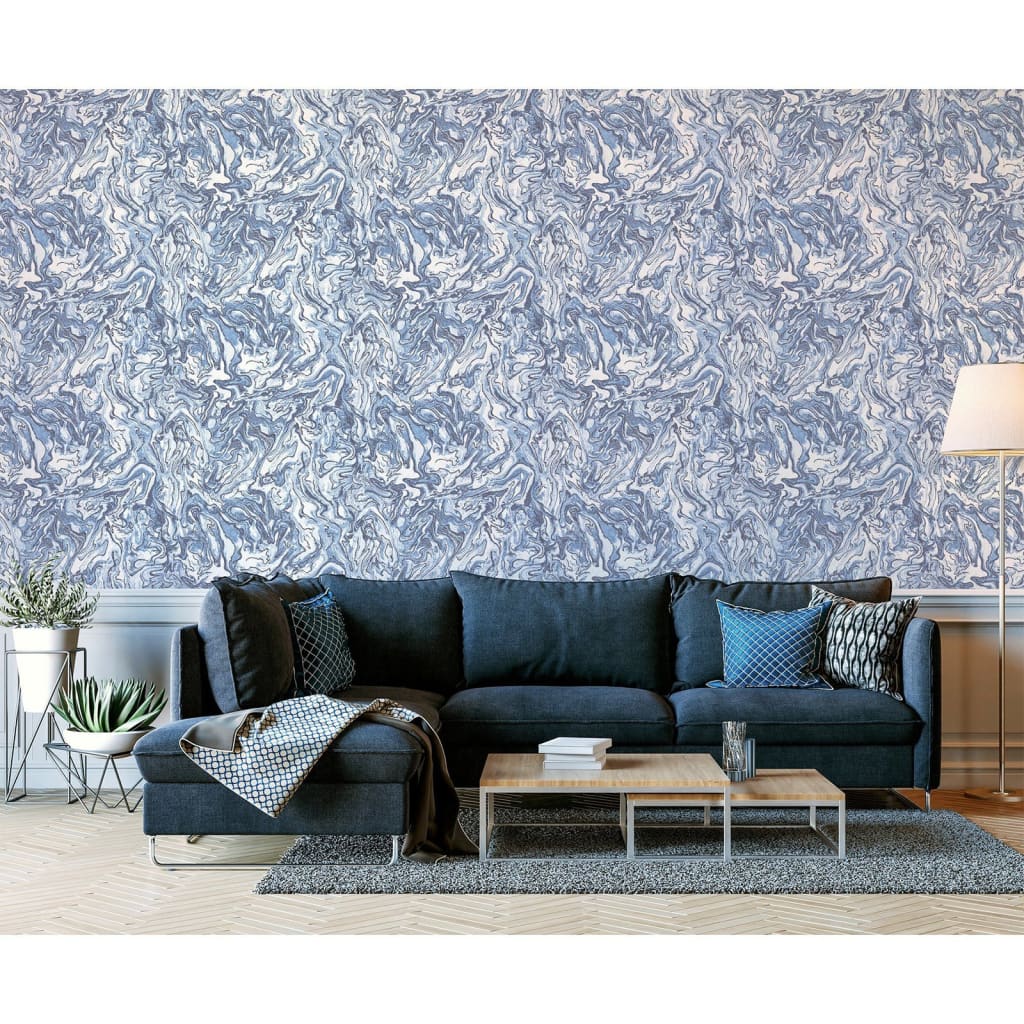 DUTCH WALLCOVERINGS Carta da Parati Liquid Marble Blu - homemem39