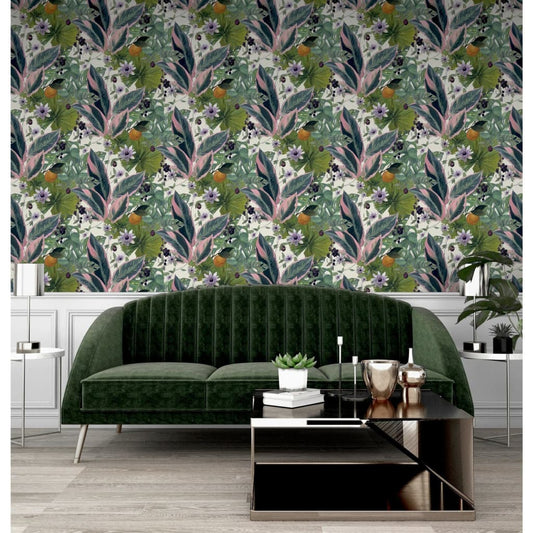 DUTCH WALLCOVERINGS Carta da Parati Passion Flower Bianco e Verde - homemem39