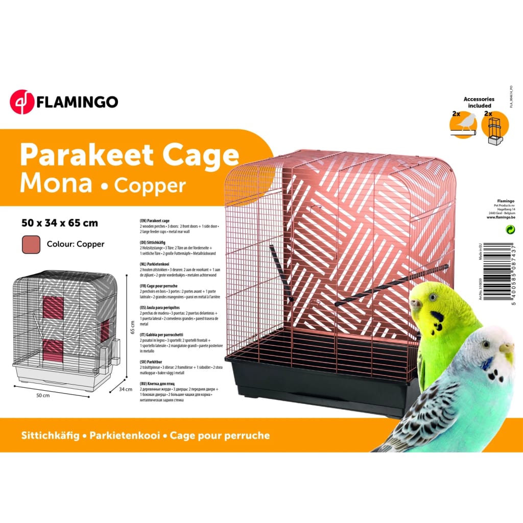 FLAMINGO Gabbia per Pappagallini Mona 50x34x65 cm Rame - homemem39