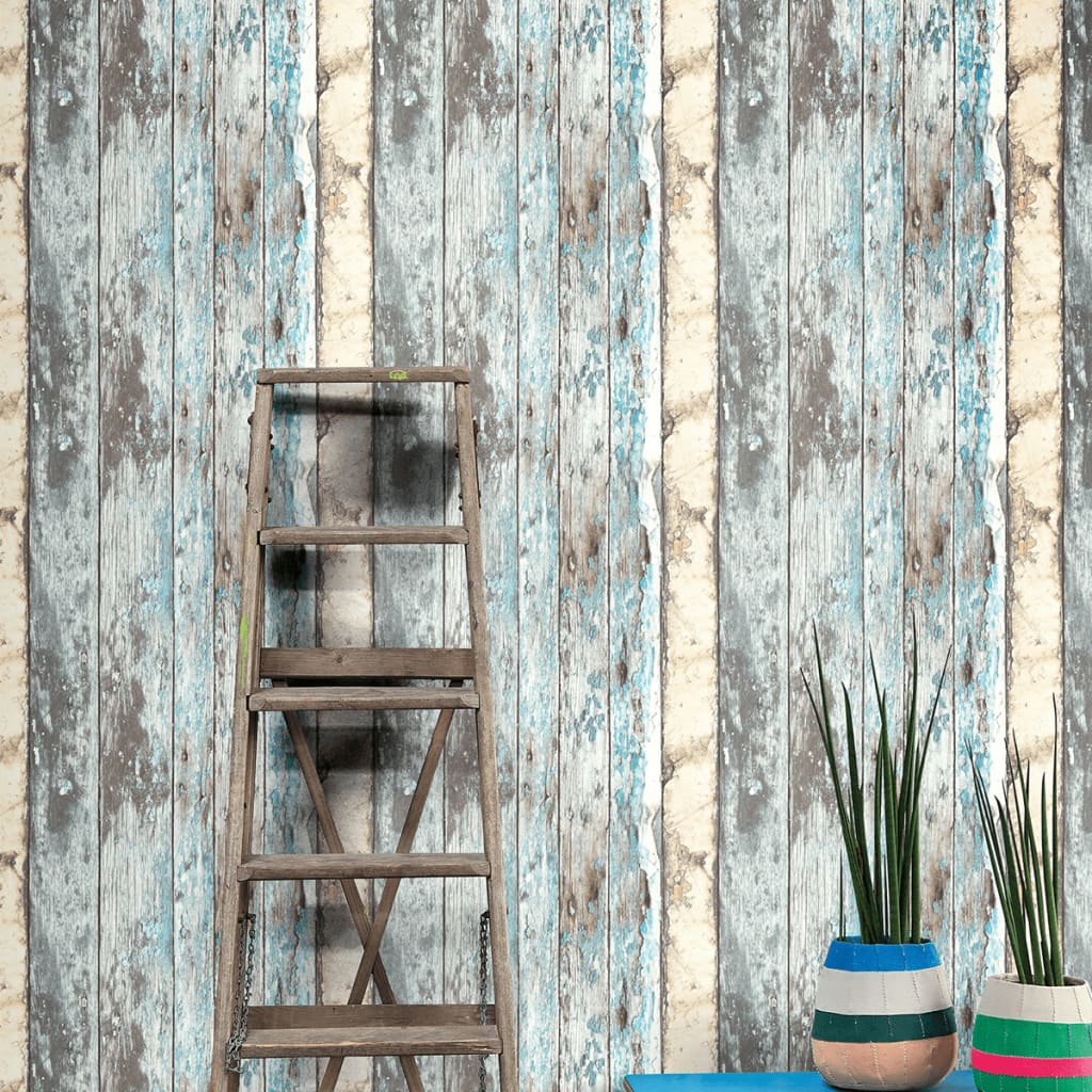 DUTCH WALLCOVERINGS Carta da Parati Motivo Legno di Scarto Blu PE10012 - homemem39