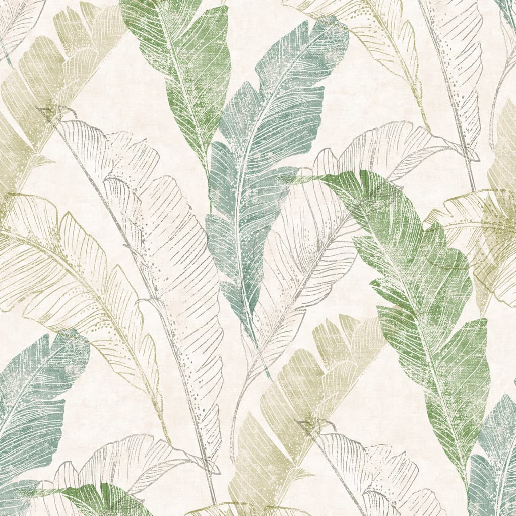 DUTCH WALLCOVERINGS Carta da Parati Foglie Tropicali Grigio e Verde - homemem39