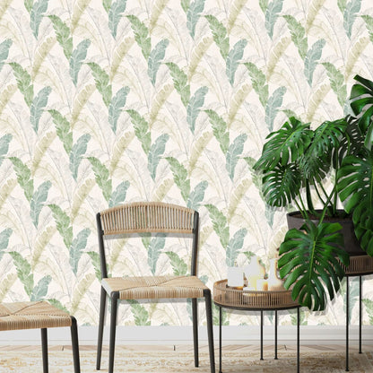 DUTCH WALLCOVERINGS Carta da Parati Foglie Tropicali Grigio e Verde - homemem39