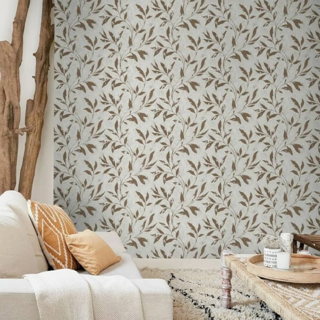 DUTCH WALLCOVERINGS Carta da Parati Leafs Beige e Marrone - homemem39