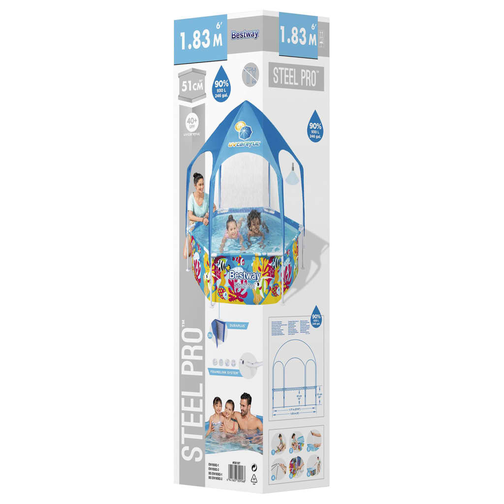 Bestway Piscina per Bambini Fuori Terra Pro Anti UV Acciaio 183x51cm - homemem39