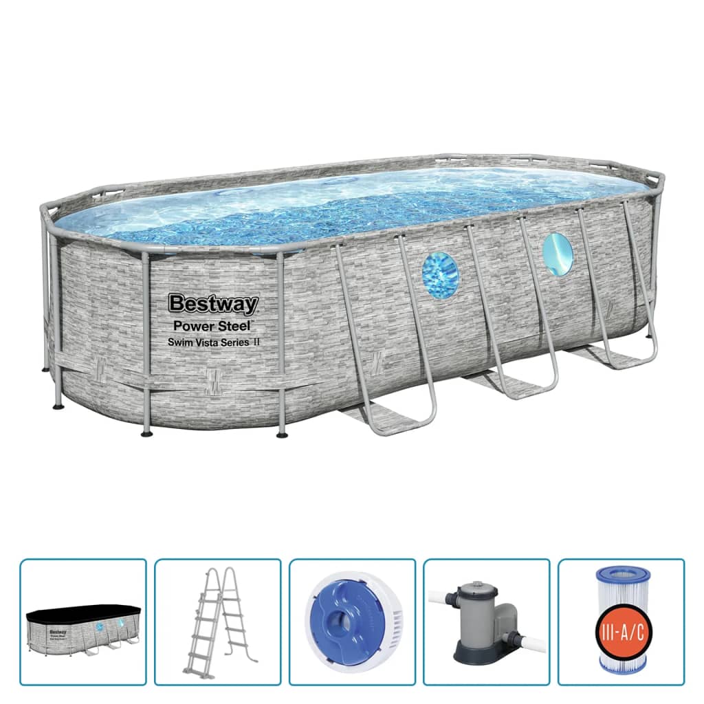 Bestway Set Piscina Power Steel Swim Serie Vista 549x274x122 cm - homemem39