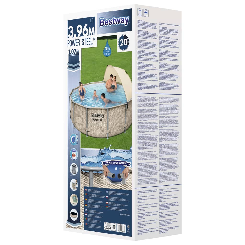 Bestway Set Piscina Power Steel con Baldacchino 396x107 cm - homemem39