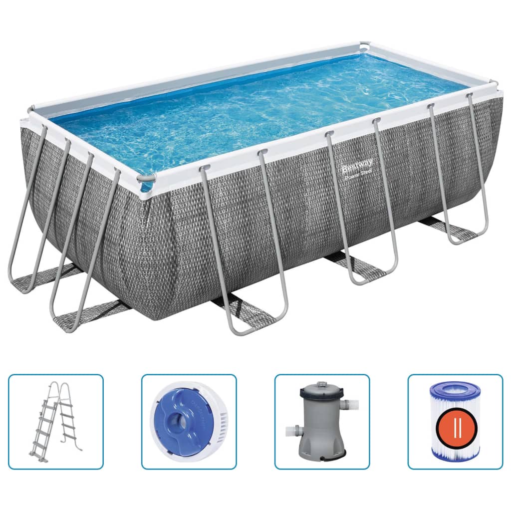 Bestway Set Piscina Power Steel Rettangolare 412x201x122 cm - homemem39