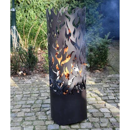 Esschert Design Braciere Cilindrico Flames in Acciaio Nero FF408 - homemem39