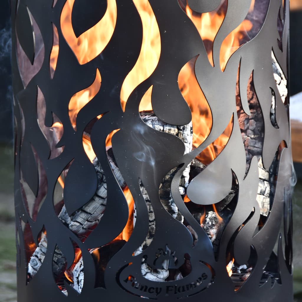 Esschert Design Braciere Cilindrico Flames in Acciaio Nero FF408 - homemem39