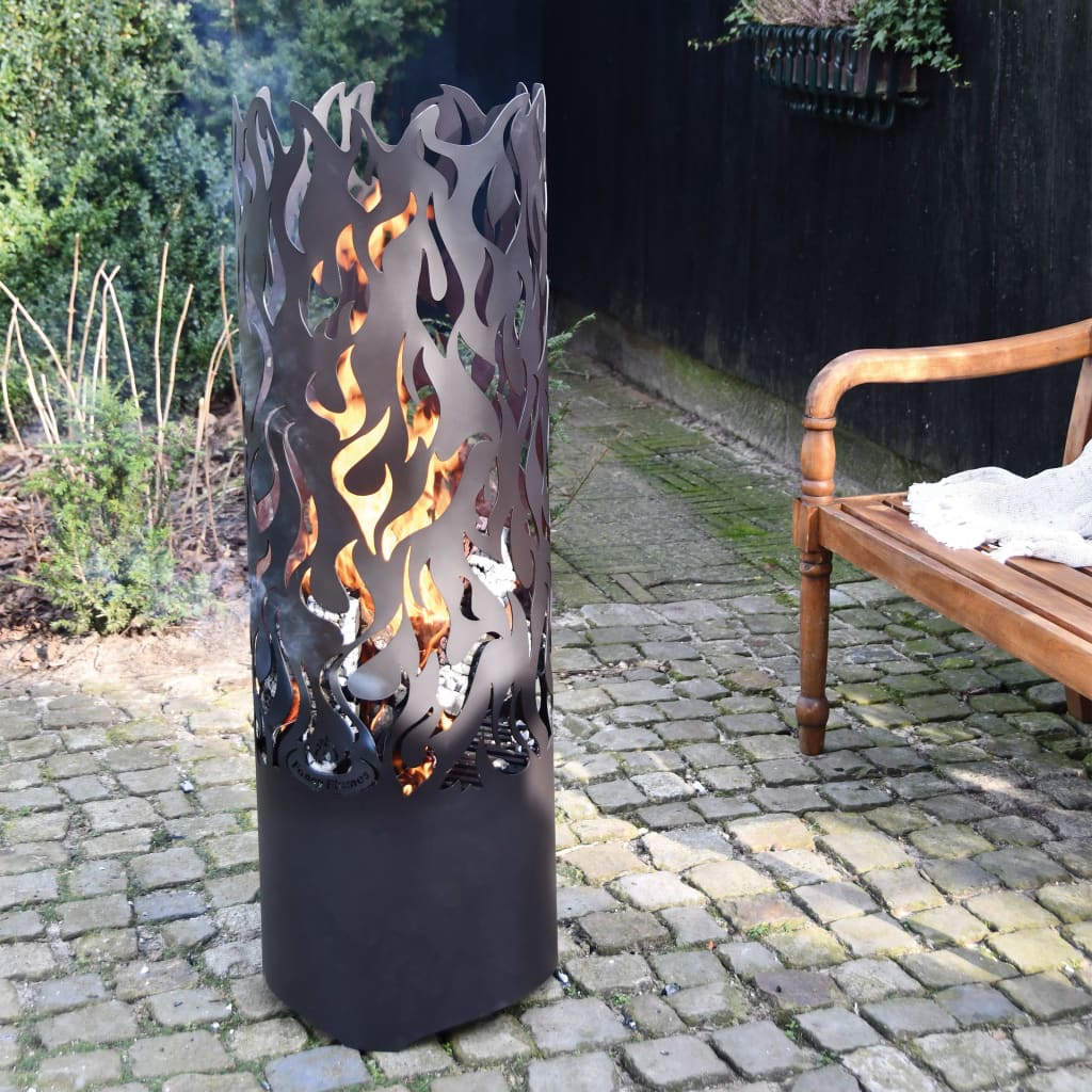 Esschert Design Braciere Cilindrico Flames in Acciaio Nero FF408 - homemem39