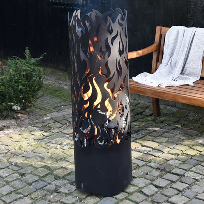 Esschert Design Braciere Cilindrico Flames in Acciaio Nero FF408 - homemem39