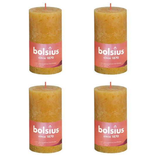 Bolsius Candele Rustiche Colonna Shine 4 pz 130x68 mm Giallo Favo - homemem39