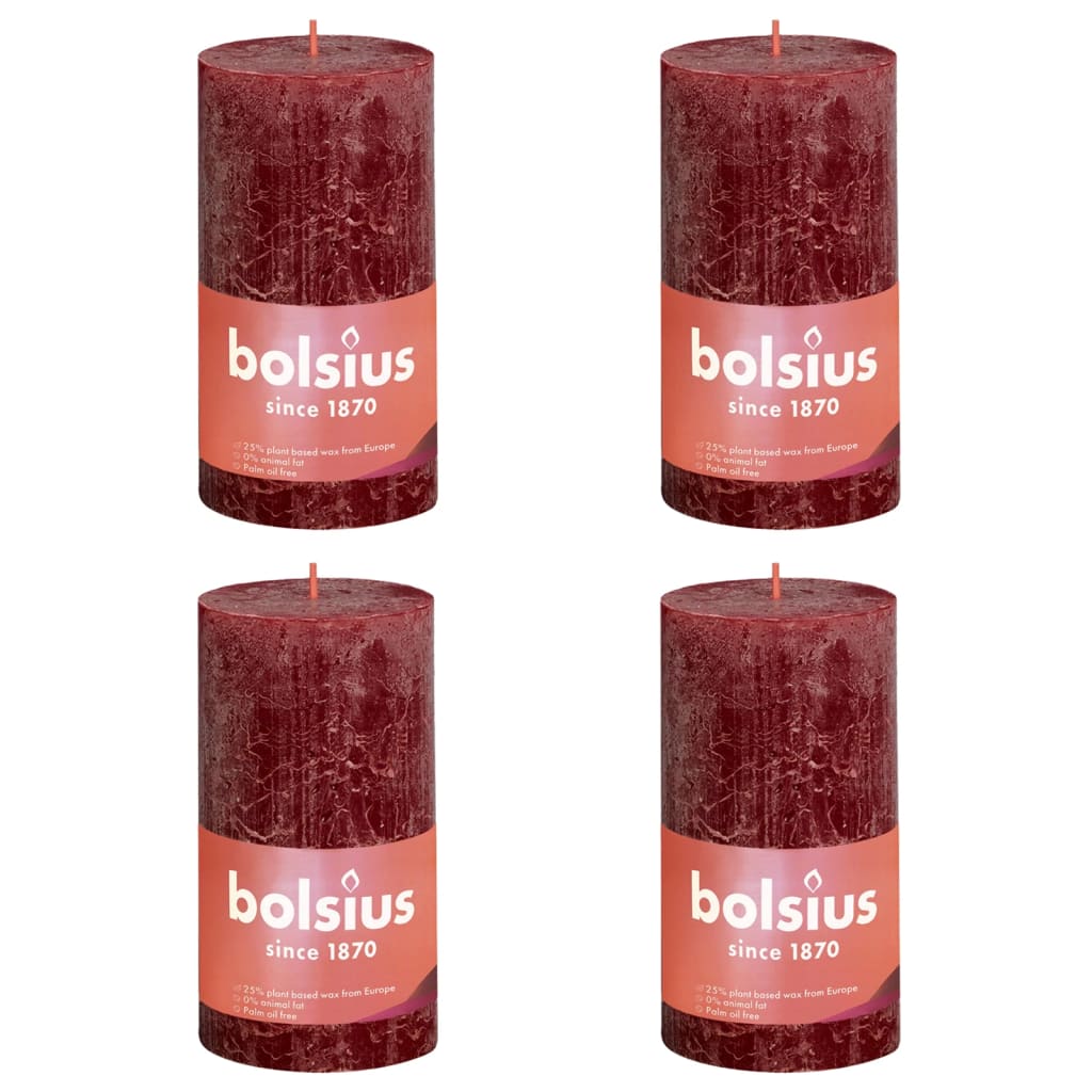 Bolsius Candele Rustiche a Colonna Shine 4 pz 130x68mm Rosso Vellutato - homemem39