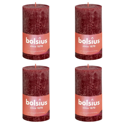 Bolsius Candele Rustiche a Colonna Shine 4 pz 130x68mm Rosso Vellutato - homemem39