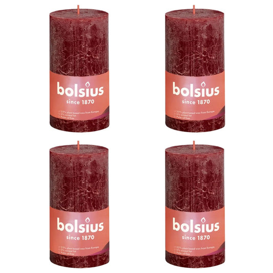 Bolsius Candele Rustiche a Colonna Shine 4 pz 130x68mm Rosso Vellutato - homemem39