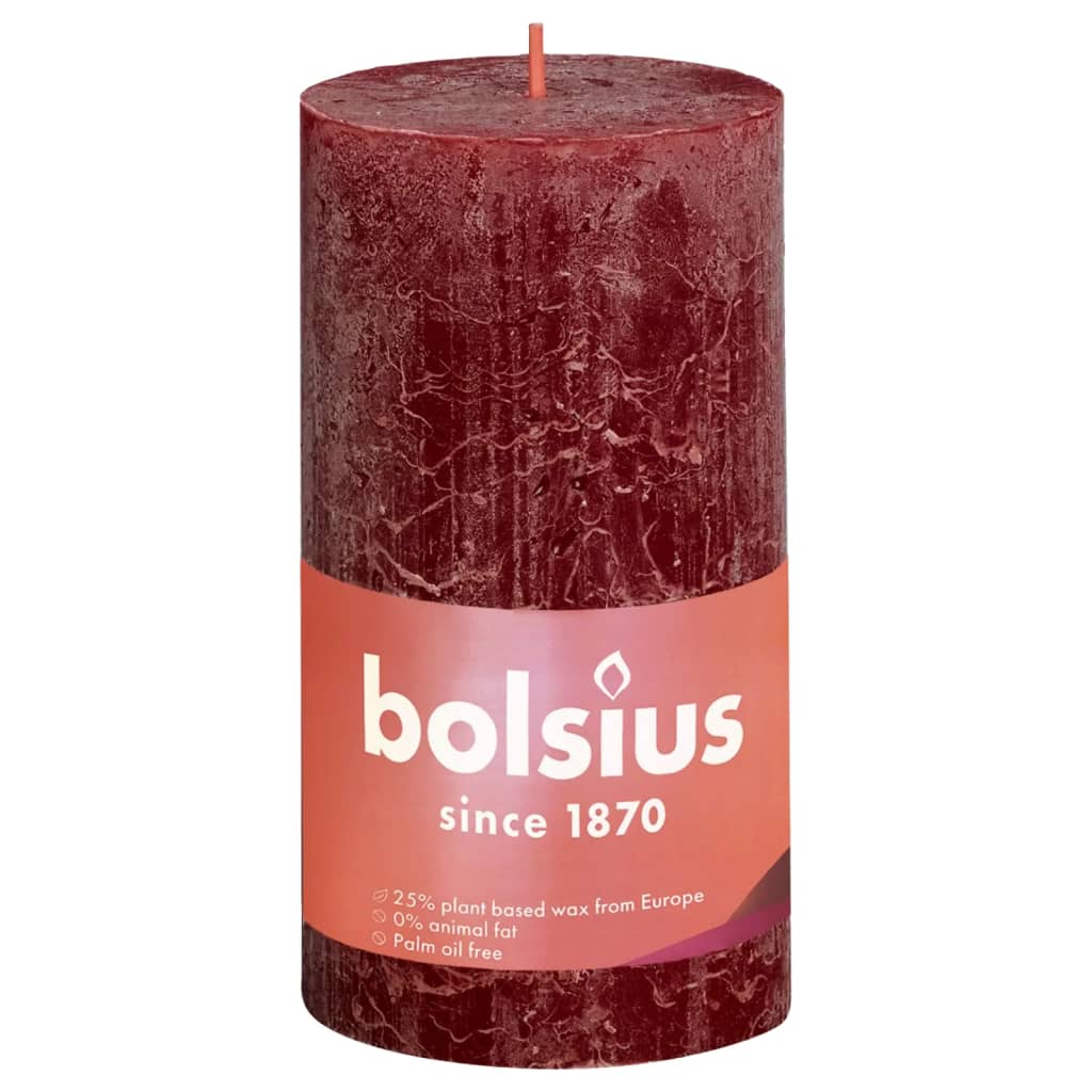 Bolsius Candele Rustiche a Colonna Shine 4 pz 130x68mm Rosso Vellutato - homemem39