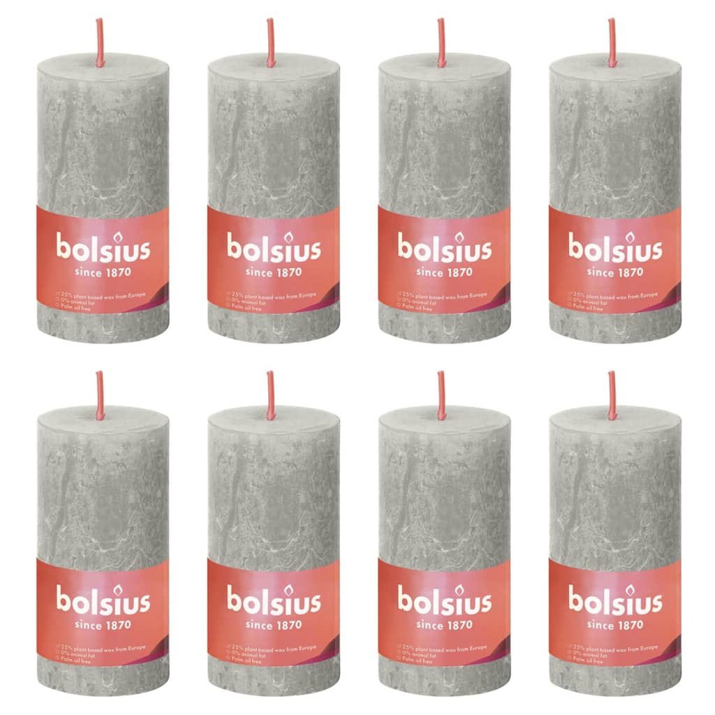 Bolsius Candele Rustiche a Colonna Shine 8 pz 100x50 mm Grigio Sabbia - homemem39