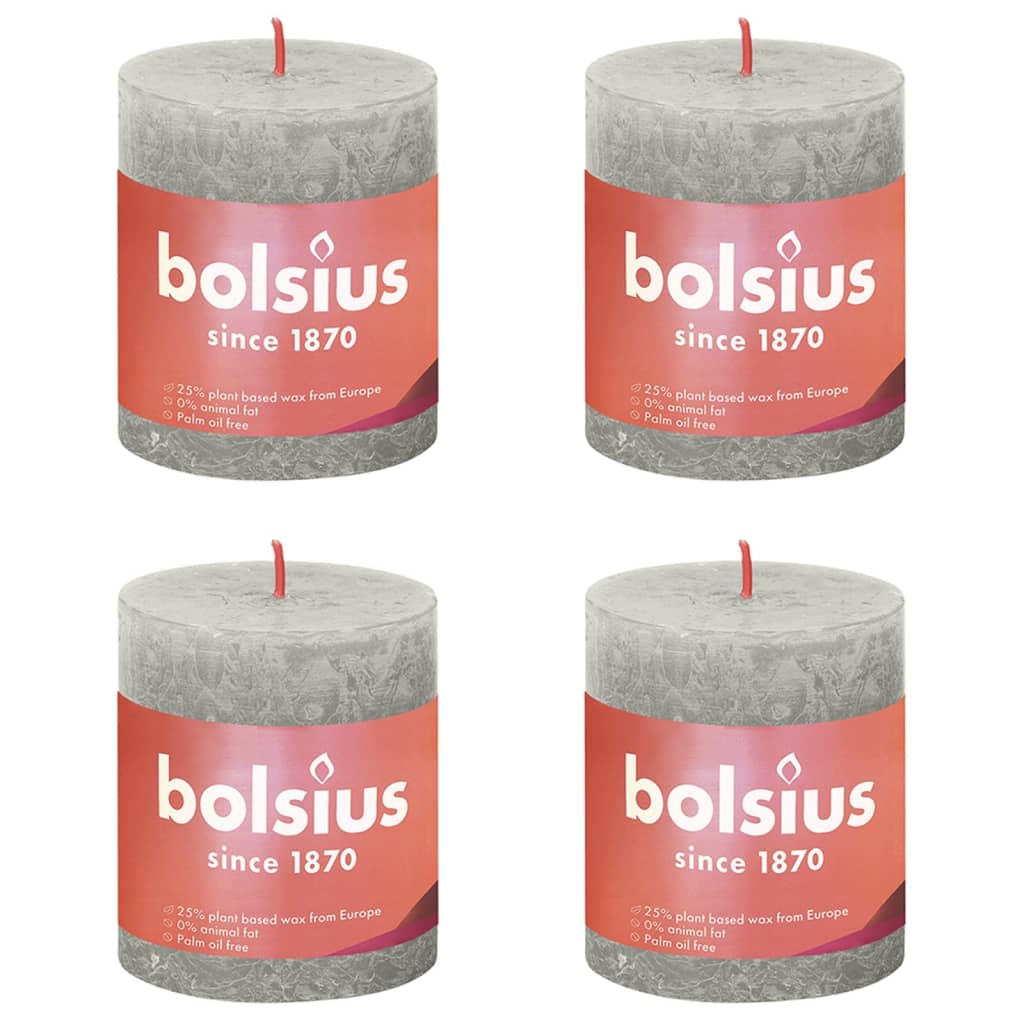 Bolsius Candele Rustiche Colonna Shine 4 pz 80x68 mm Grigio Sabbia - homemem39