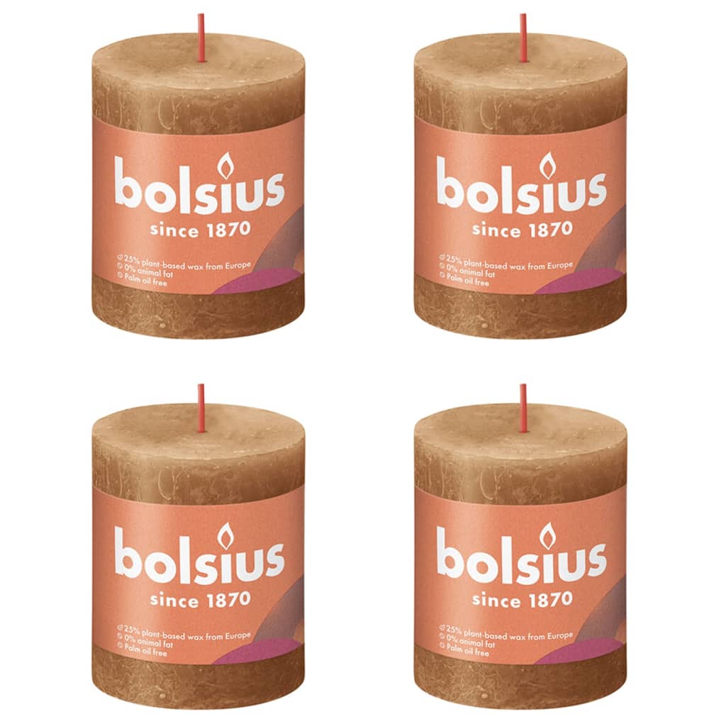 Bolsius Candele Rustiche a Colonna Shine 4 pz 80x68mm Marrone Speziato - homemem39