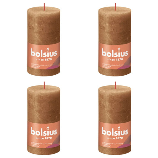 Bolsius Candele Rustiche a Colonna Shine 4pz 130x68mm Marrone Speziato - homemem39