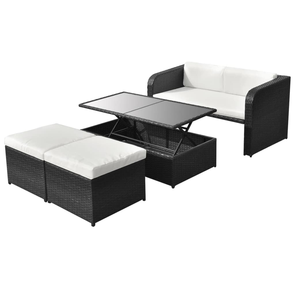 Set Divani da Giardino 4 pz con Cuscini in Polyrattan Nero - homemem39