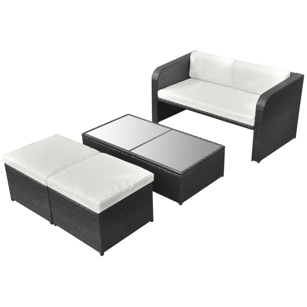 Set Divani da Giardino 4 pz con Cuscini in Polyrattan Nero - homemem39