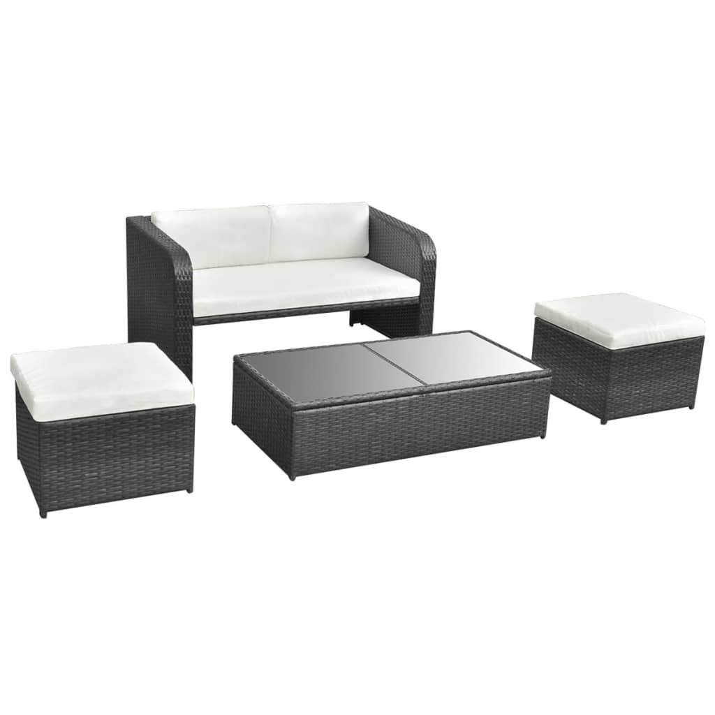 Set Divani da Giardino 4 pz con Cuscini in Polyrattan Nero - homemem39