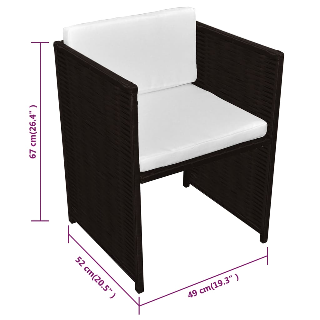 Set da Bistrot 3 pz con Cuscini in Polyrattan Marrone - homemem39