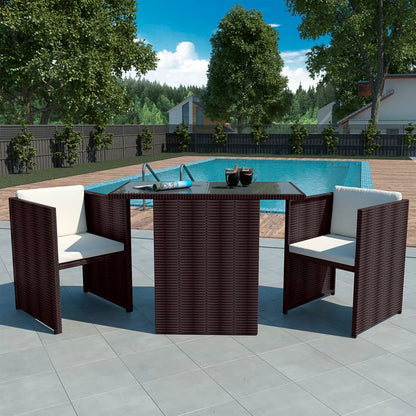 Set da Bistrot 3 pz con Cuscini in Polyrattan Marrone - homemem39