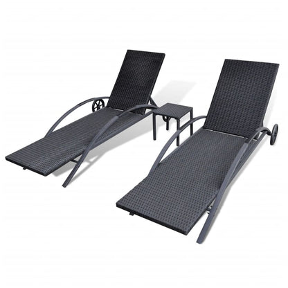 Lettini Prendisole con Tavolino in Polyrattan Nero - homemem39