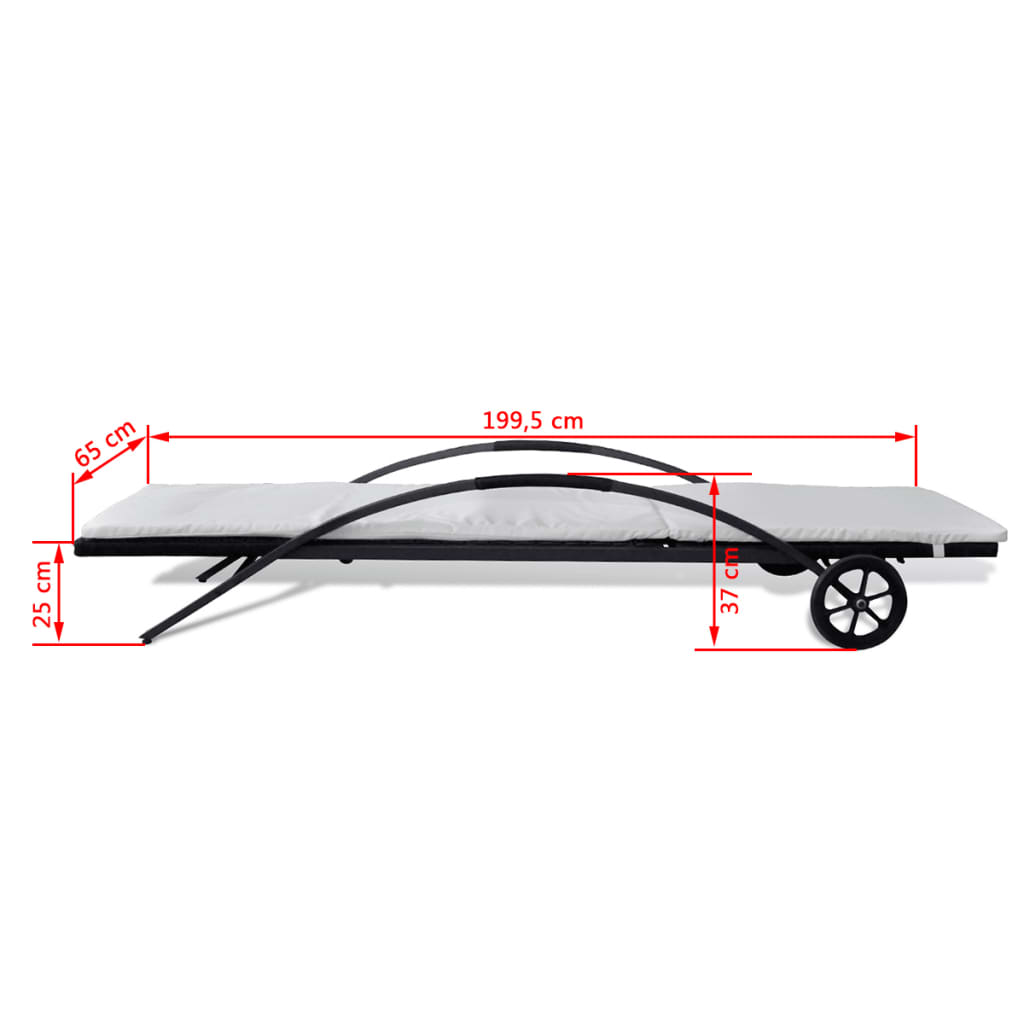 Lettino Prendisole con Cuscino e Ruote in Polyrattan Nero - homemem39