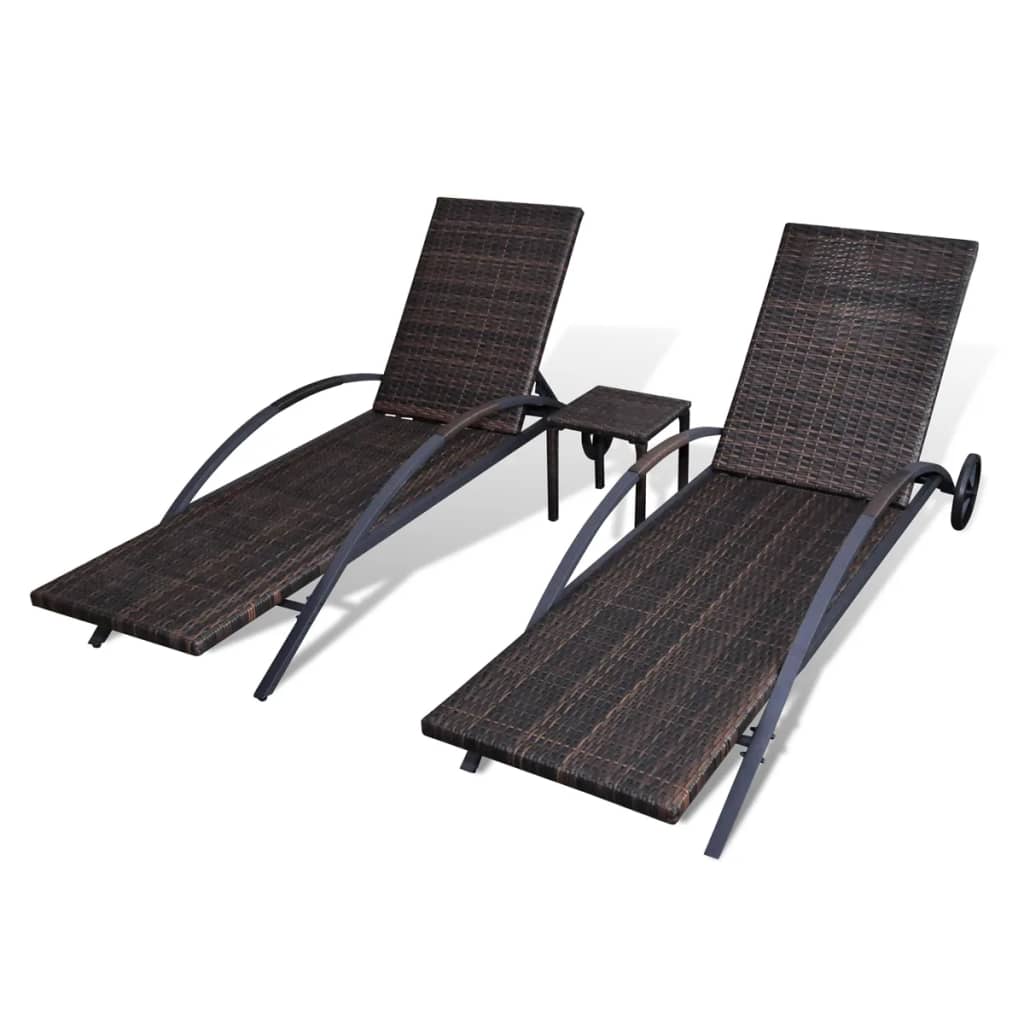 Lettini Prendisole con Tavolino in Polyrattan Marrone - homemem39