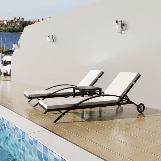 Lettini Prendisole con Tavolino in Polyrattan Nero - homemem39