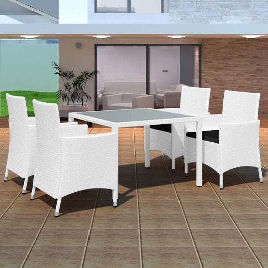 Set da Pranzo da Giardino 5 pz in Polyrattan Bianco Crema - homemem39