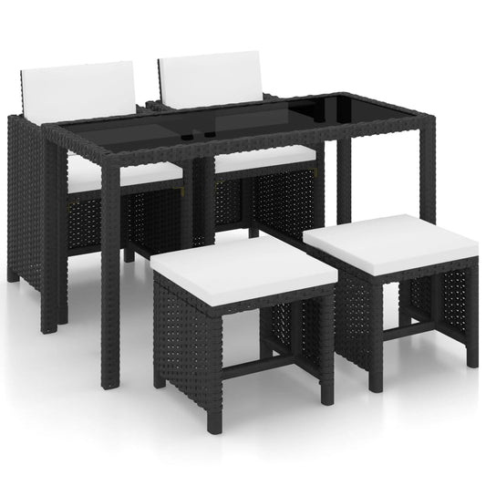 Set da Pranzo da Giardino 5 pz con Cuscini in Polyrattan Nero - homemem39