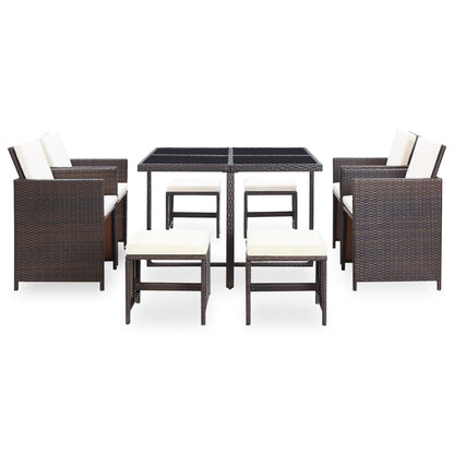 Set da Pranzo da Giardino 9 pz con Cuscini Polyrattan Marrone - homemem39