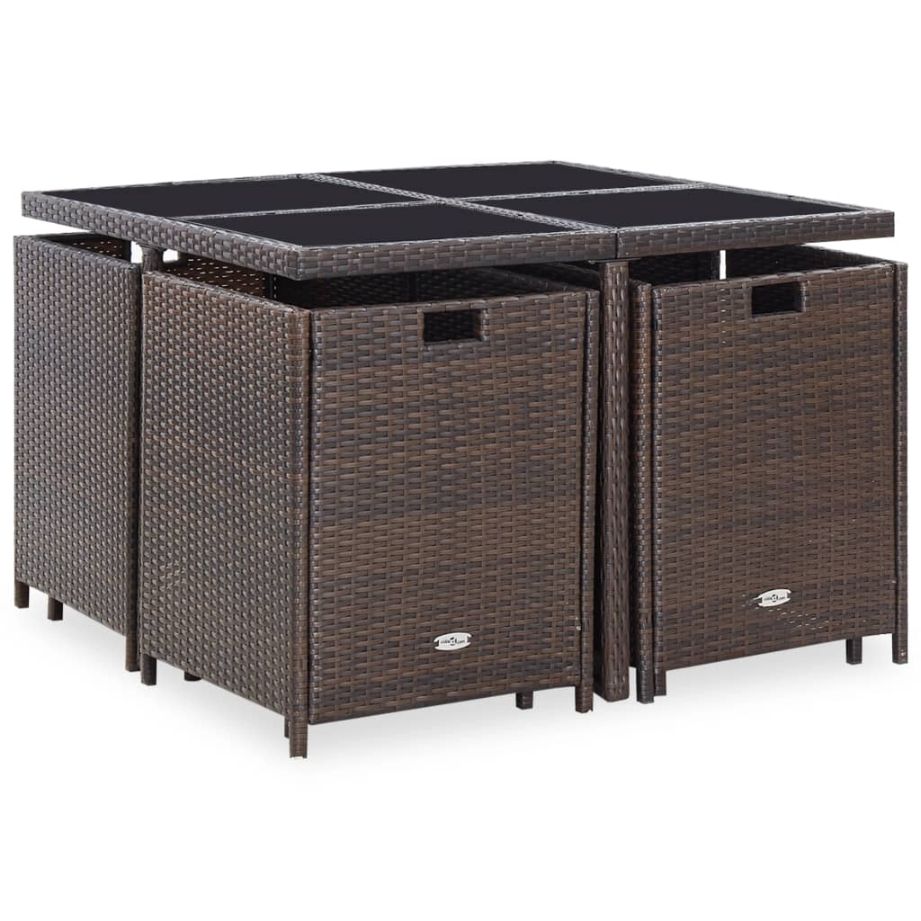 Set da Pranzo da Giardino 9 pz con Cuscini Polyrattan Marrone - homemem39