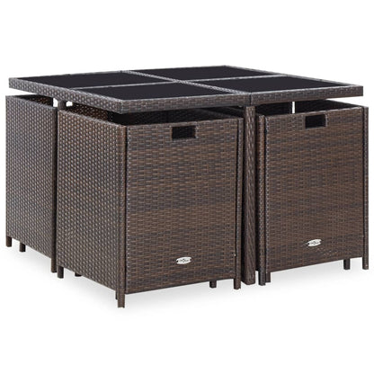 Set da Pranzo da Giardino 9 pz con Cuscini Polyrattan Marrone - homemem39