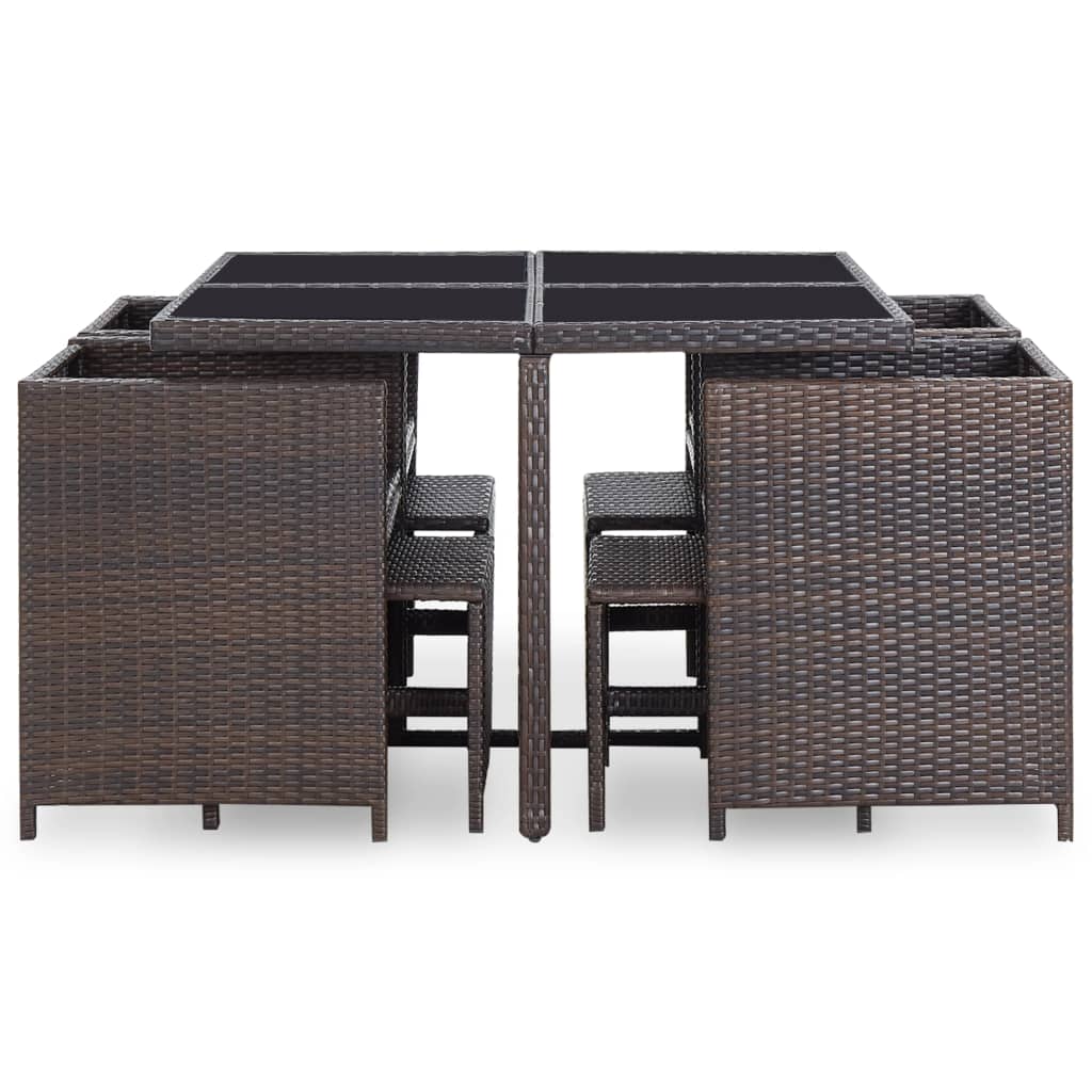 Set da Pranzo da Giardino 9 pz con Cuscini Polyrattan Marrone - homemem39