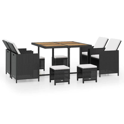 Set da Pranzo da Giardino 9 pz in Polyrattan e Acacia Nero - homemem39