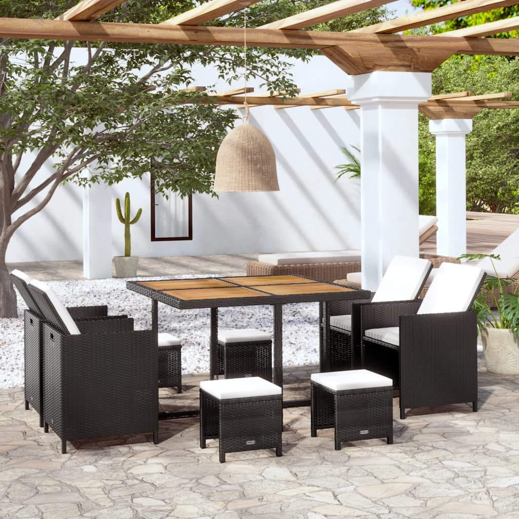 Set da Pranzo da Giardino 9 pz in Polyrattan e Acacia Nero - homemem39